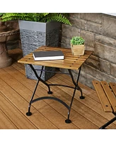 European Chestnut Wood Folding Square Side Table - For Indoor or Outdoor Use - 20-Inch - Brown