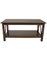 Dark Wood Coffee Table with Storage Shelf - Indoor Solid Pine Wood Center Table for Living Room - Dark Brown - 43.5" W