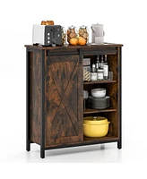 Gouun 32 Inch Farmhouse Sideboard Buffet Cabinet with Sliding Barn Door and Adjustable Shelves
