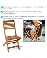 Meranti Wood Outdoor Folding Patio Chairs - Set of 2 - Teak Oil Finish