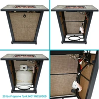 Reykir 24-Inch H Square Fire Pit with Tile Tabletop and Rafa Fabric Sides - Ideal for the Patio, Deck or Backyard
