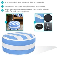 Water-Resistant Outdoor Inflatable Ottoman - Indoor or Outdoor Use - 115-Pound Weight Capacity - Beach-Bound Stripe