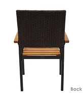 Sunnydaze Decor Malachi Acacia Wood Patio Armchair - Set of 2 - Resin Rattan-Wrapped Steel Frame - 275-Pound Weight Capacity - Brown