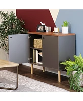 Mid-Century Modern 2-Door Accent Cabinet with Shelves - For Dining Room, Living or Bathroom Gray