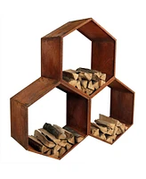 Outdoor Hexagon Heavy-Duty Firewood Log Rack - Honeycomb Design - Cold-Rolled Steel Construction