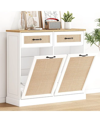 gaomon Tilt Out Trash Cabinet with Natural Rattan, Hidden Trash Can Cabinet 10 Gallon Trash Holder
