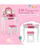 Gouun Kids Vanity Table and Stool Set with Cute Polka Dot Print