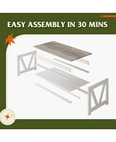 Wlive Farmhouse Coffee Table,Living Room Table with Storage,43 in Wood Center Table with V-Shaped Frame for Home Office,Apartment