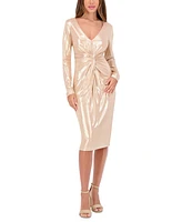 Siena Women's Metallic Twist-Waist Long-Sleeve Sheath Dress