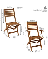 Sunnydaze Decor Meranti Wood 5-Piece Foldable Outdoor Patio Dining Set - 4-Chairs and 1 Table - Teak Oil Finish