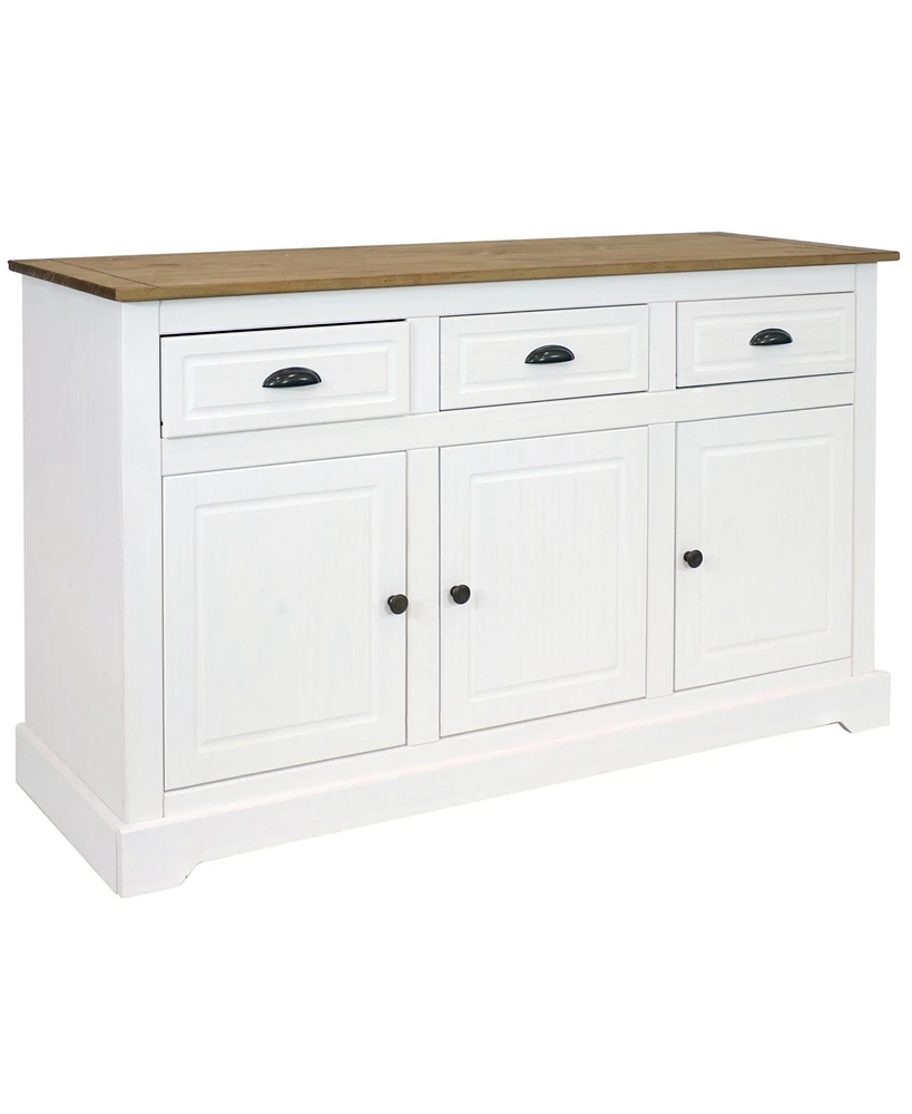 Solid Pine Sideboard Cabinet with 3 Drawers and 3 Doors - Features Adjustable Inner Cabinet Shelf - Zinc Alloy Hardware - Dark Brown- 32-Inch