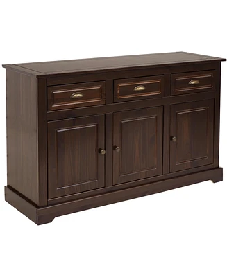 Solid Pine Sideboard Cabinet with 3 Drawers and Doors - Features Adjustable Inner Shelf Zinc Alloy Hardware Dark Brown- 32-Inch