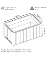 Slatted Rectangular Wood Planter Box with Powder-Coated Steel Frame - 24" Acacia Wood Planter with Removable Liner - 3.7 Gal Capacity