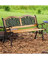 Sunnydaze Decor 49-Inch Cast Iron and Wood 2-Person Garden Bench with Ivy Crossweave Design - 485-Pound Weight Capacity