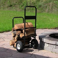 Outdoor Firewood Carrier Log Dolly - Wood Cart with Wheels - Black