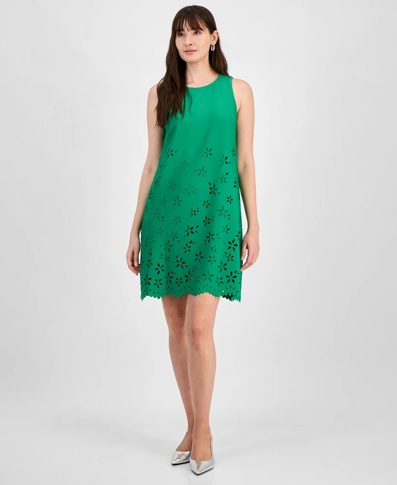 Anne Klein Petite Floral-Cutout Sleeveless Shift Dress