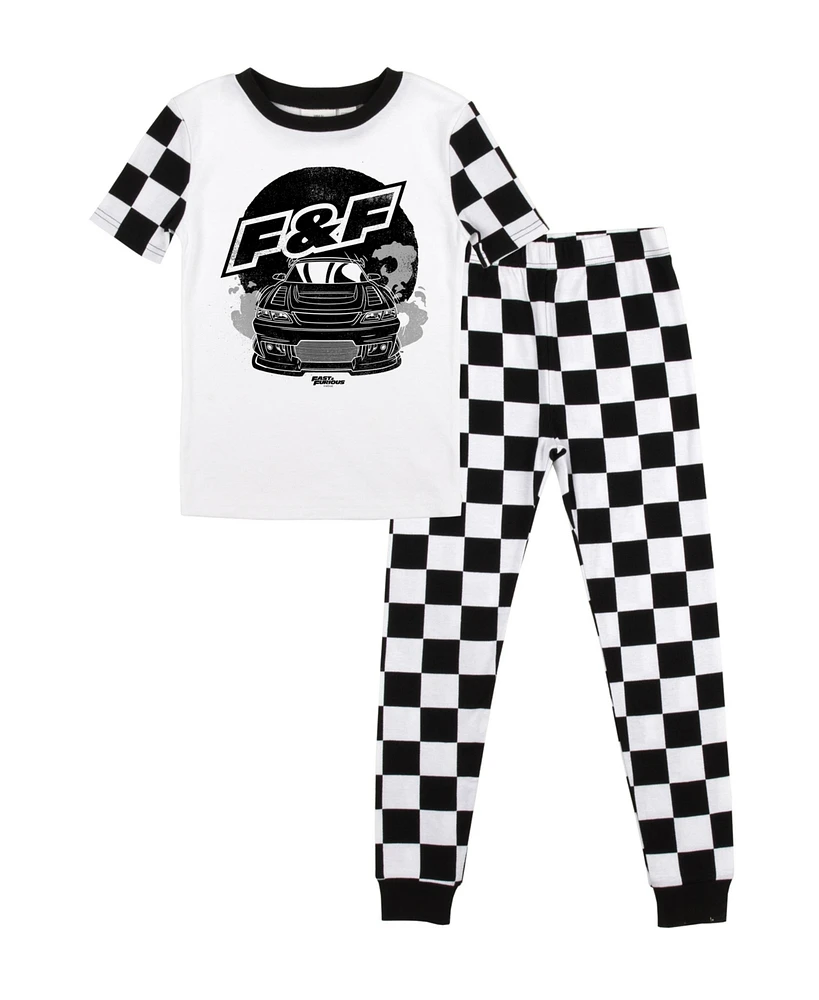 The Fast and the Furious Little Boys The Fast & the Furious Black-and-White Checkers Youth Snug-Fit 2-Piece Pajama Set-4