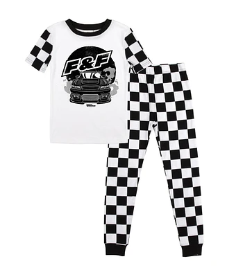 The Fast and the Furious Little Boys The Fast & the Furious Black-and-White Checkers Youth Snug-Fit 2-Piece Pajama Set-4