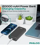 Philco Power Bank 20000mAh, Pd 22.5W Fast Charger, Portable External Battery Pack with Usb-c & Usb-a Outputs