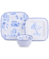 222 Fifth Scenic Toile Blue Porcelain 12 Pc. Dinnerware Set, Service for 4