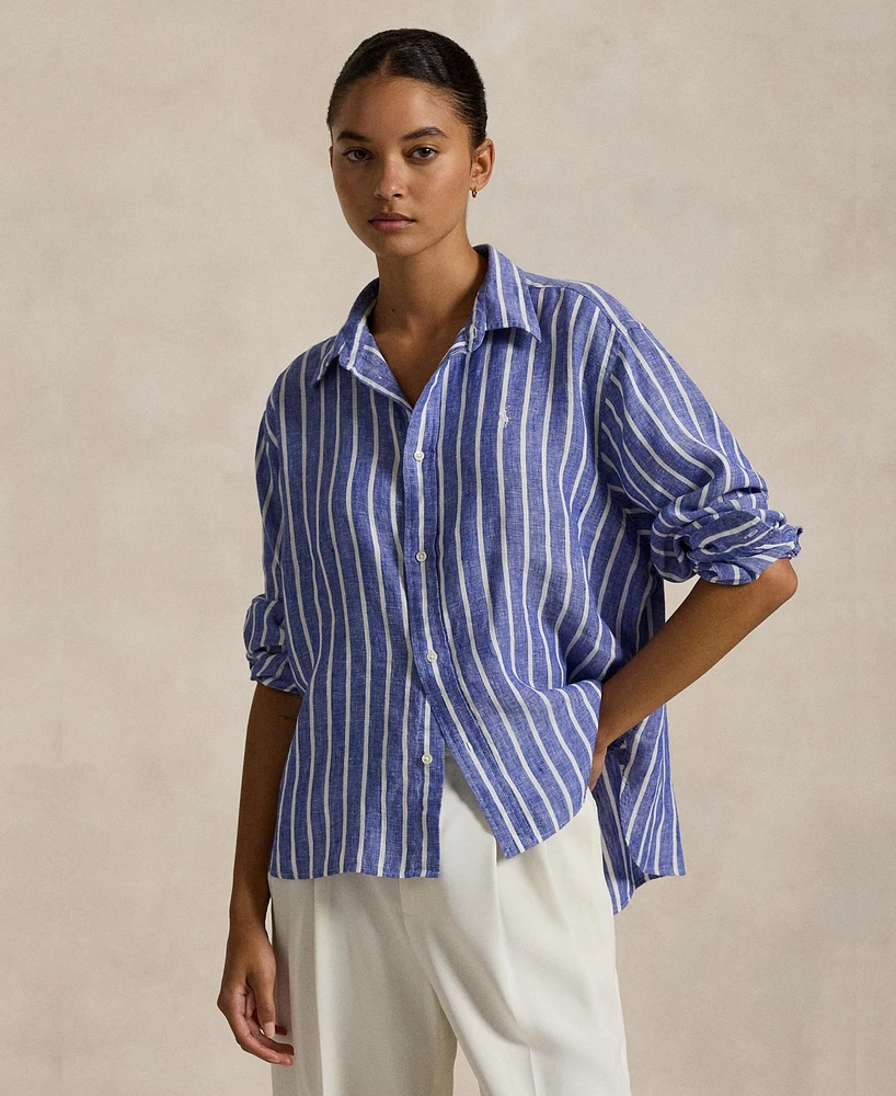 Polo Ralph Lauren Women's Wide Cropped Gingham Linen Shirt