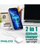 Philco Magsafe Power Bank 6000mAh, Portable Wireless Charger with MagSafe , Usb-c, Leather Holder for iPhone 12/13/14/15