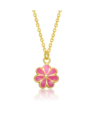 GiGiGirl 14k Gold Plated Fuchsia-Red Daisy Flower Drop Charm Necklace