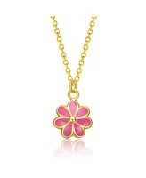 GiGiGirl 14k Gold Plated Fuchsia-Red Daisy Flower Drop Charm Necklace