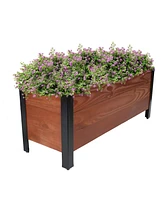 Sunnydaze Decor Acacia Wood Rectangular Planter Box - 14.75" H Wooden Raised Garden Bed with Removable Polyethylene Bag Gray