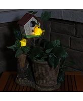 Sunnydaze Decor Polyresin Bird House Outdoor Statue Planter with Solar Led Lighted Birds - 17.25-Inch