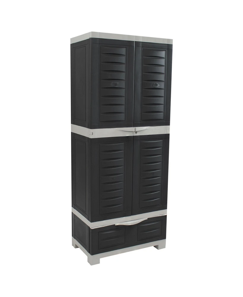 Sunnydaze Decor Plastic Lockable Storage Cabinet - Utility Storage Cabinet with 3 Adjustable Shelves and 1 Drawer - Gray - 57.5" H