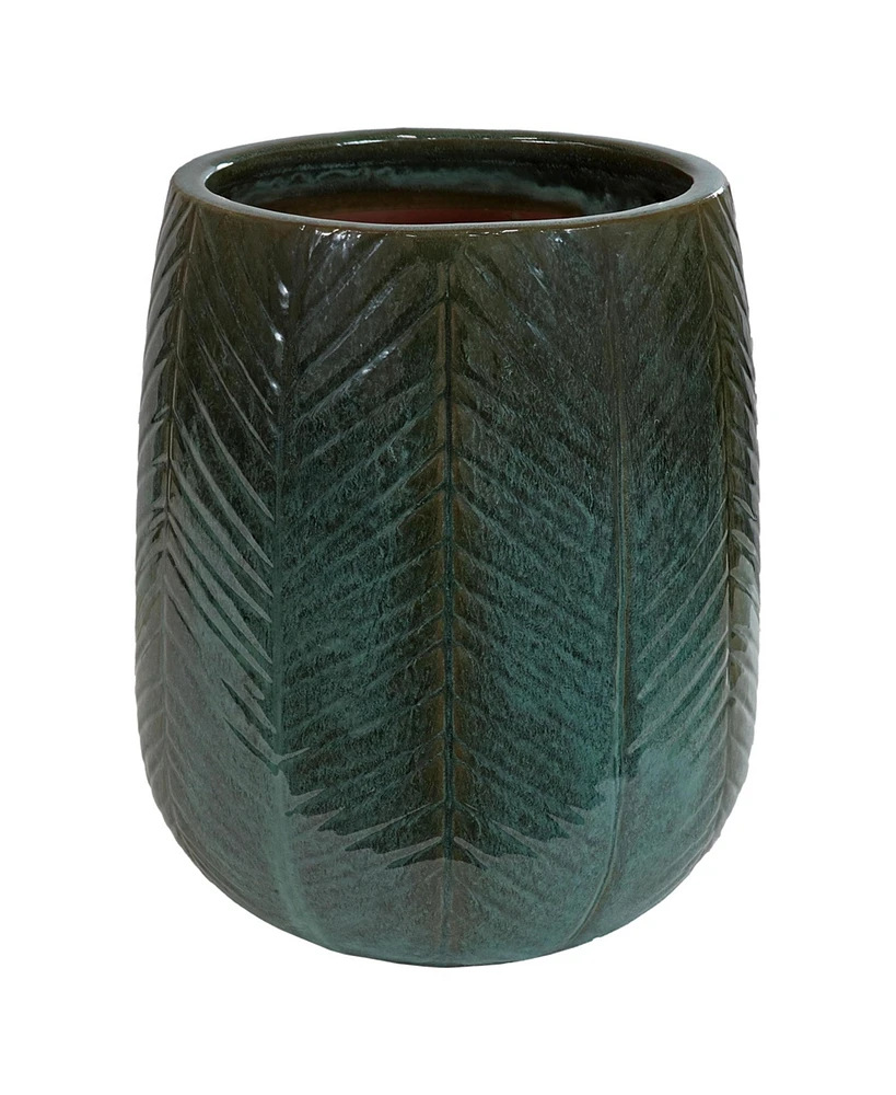 10" Chevron Pattern Ceramic Plant Pot - Features 1 Drainage Hole - 3.2 Gal Soil Capacity - Dark Olive