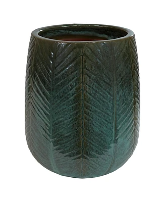 Sunnydaze Decor 10" Chevron Pattern Ceramic Plant Pot - Features 1 Drainage Hole - 3.2 Gal Soil Capacity - Dark Olive