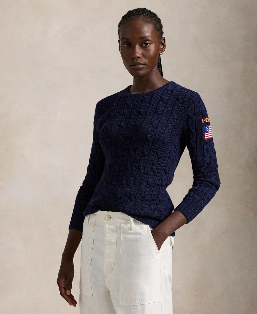 Polo Ralph Lauren Women's Flag-Patch Cable-Knit Cotton Sweater