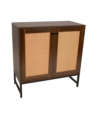 Sunnydaze Decor 2-Door Rattan Storage Cabinet - Sideboard Buffet with Adjustable Shelf and Doors Light Oak Wood Look