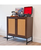 2-Door Rattan Storage Cabinet - Sideboard Buffet with Adjustable Shelf and Doors Light Oak Wood Look