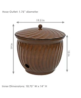Metal Garden Hose Holder Pot with Lid - Uv-Resistant 145-Foot Sage Glaze Finish