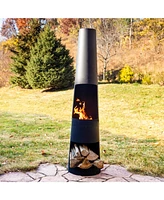 Sunnydaze Decor 59" H Steel Outdoor Chiminea Fire Pit with Built-In Log Holder - Metal Fireplace with Chimney - Includes Poker