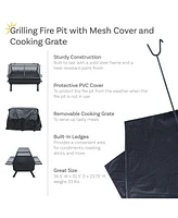 Sunnydaze Decor 36-Inch Steel Outdoor Fire Pit with Grill and Spark Screen - Pvc Protective Cover - Heat-Resistant Finish - Black