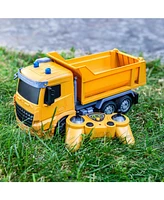 Dump and Drive Remote Control Dump Truck Toy - 1:20 Scale Light-Up Rc Construction Truck with Controller - Ages 3 and Up