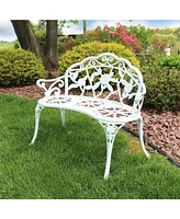 Sunnydaze Decor 2-Person Classic Rose Cast Aluminum White Outdoor Garden Bench
