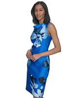 Halston Women's Mock-Neck Printed Scuba Sheath Dress