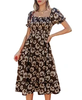 Cupshe Women's Floral Square Neck Puff Sleeve Midi Beach Dress