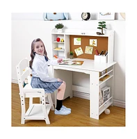 gaomon Wooden Study Desk and Chair Set for Kids,White Learning Table
