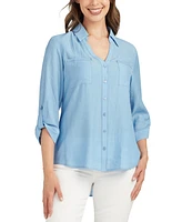 Bcx Juniors' Split-Neck Roll-Tab High-Low Shirt