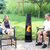 Outdoor Fireplace Chimenea - Outdoor Wood Burning Fireplace - Chiminea Fire Pit with Poker and Protective Cover - Black