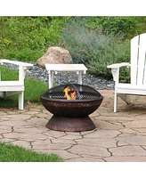 Sunnydaze Decor 25-Inch Chalice Steel Wood-Burning Fire Pit with Spark Screen and Poker - Copper Finish