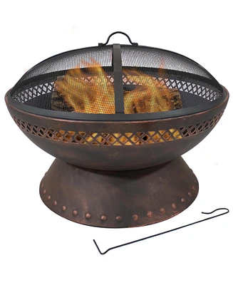 Sunnydaze Decor 25-Inch Chalice Steel Wood-Burning Fire Pit with Spark Screen and Poker - Copper Finish