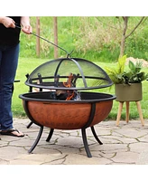 Sunnydaze Decor 32-Inch Steel Fire Pit Bowl - Includes Spark Screen, Wood Grate, and Poker - High-Temperature Copper Finish