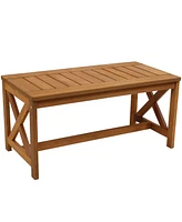 Sunnydaze Decor 35-Inch Meranti Wood Outdoor Patio Coffee Table with Teak Finish